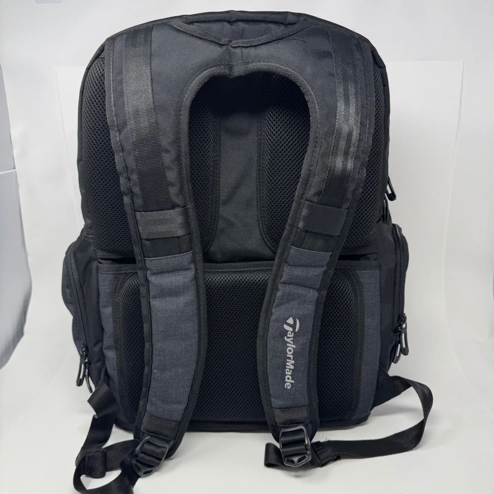 TaylorMade Golf Backpack Grey Black Matthias Academy Embroidered Padded Straps